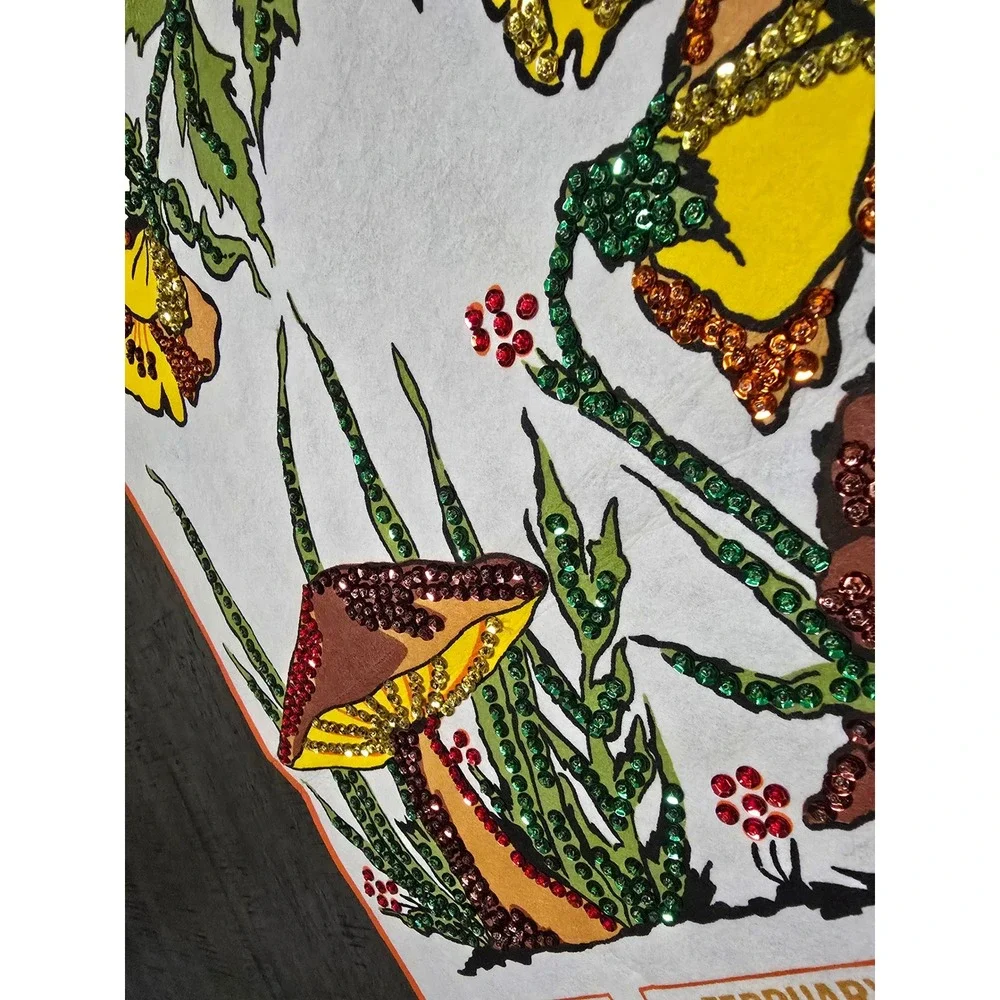 Vintage 1982 Felt‎ Wall Calendar with Sequins, Mushrooms & Floral Design